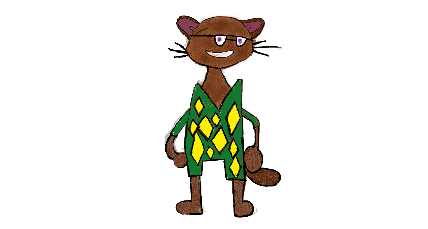 Child's drawing of an otter-like creature in an argyle sweater