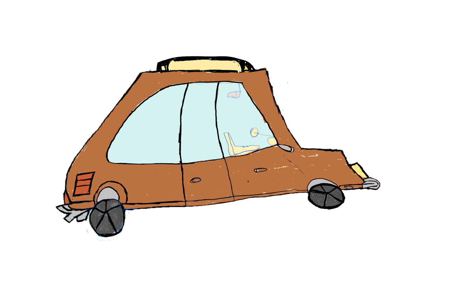 Child's drawing of a vintage brown car